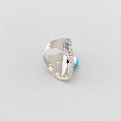 Szeroki srebrny pierścionek turkus